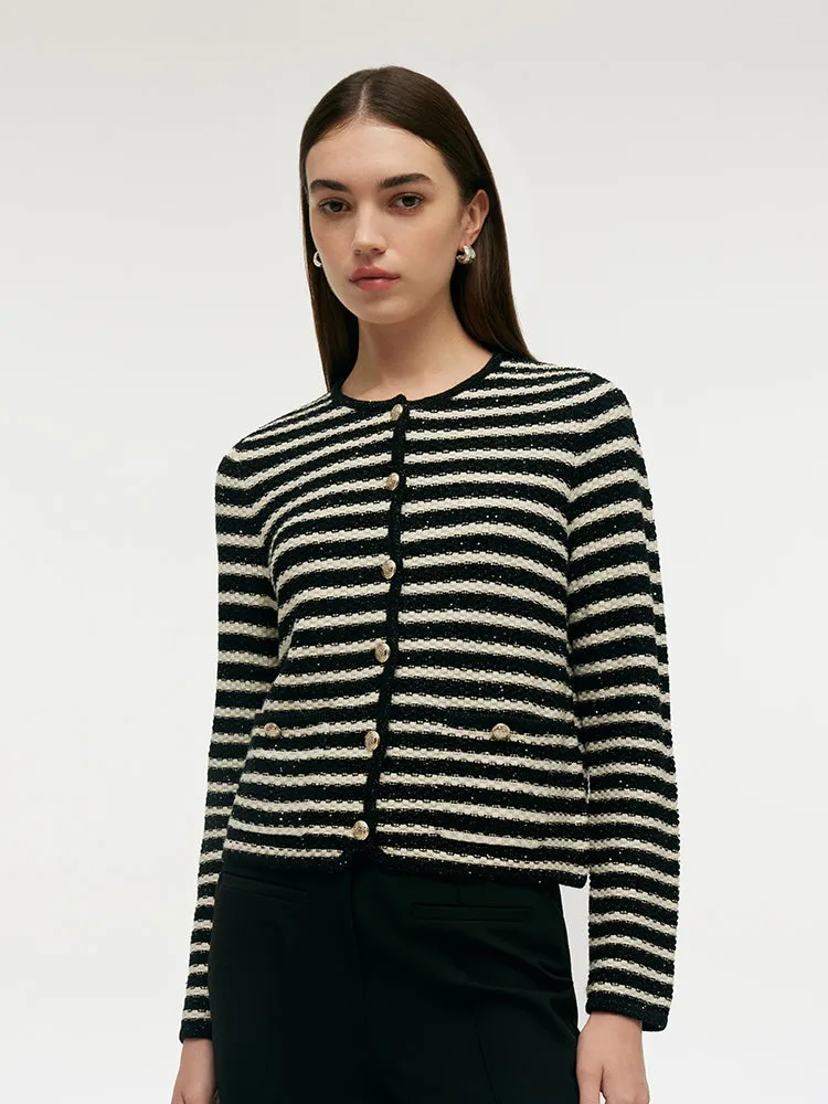 Black And White Stripe Women Cardigan