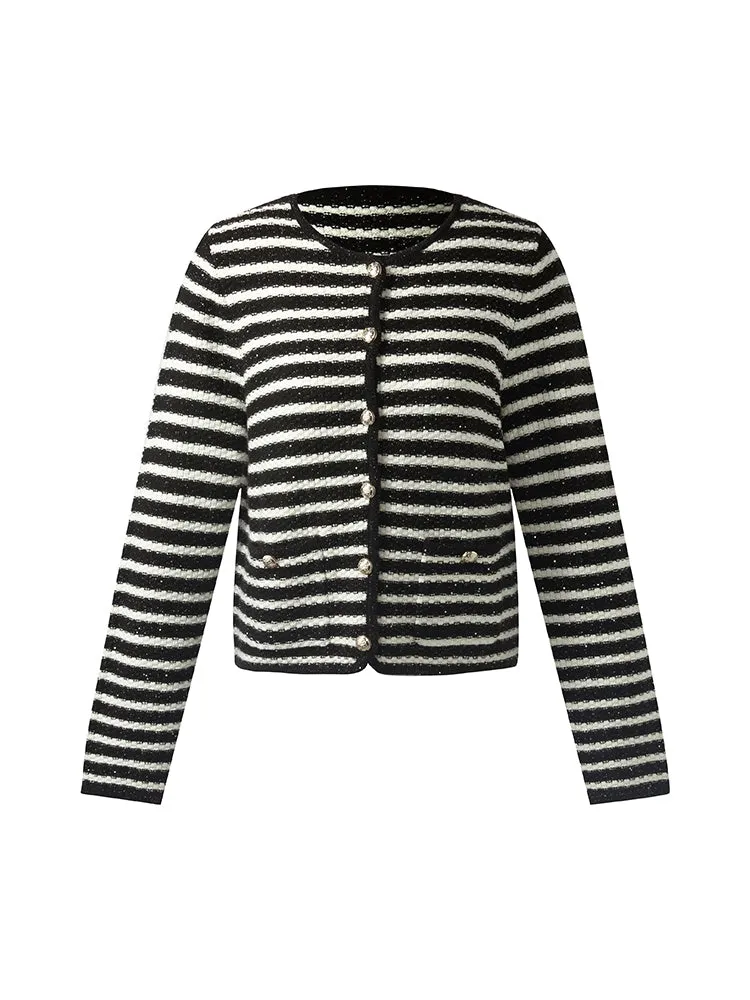 Black And White Stripe Women Cardigan