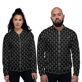 Black Pineapple Bomber Jacket, Modern Unisex Jacket For Men/Women With Pockets - Made in USA/ MX/ EU