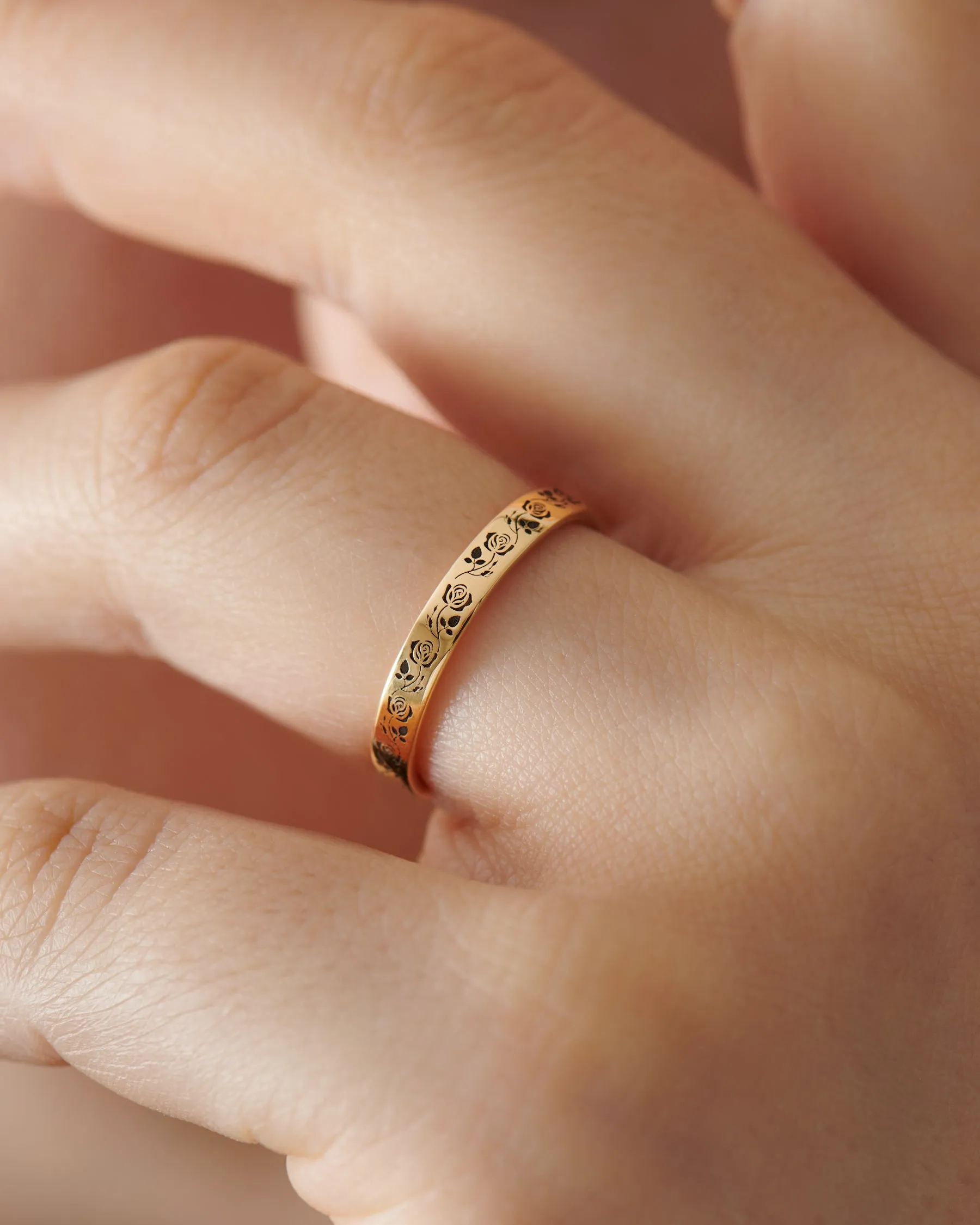 Black Rose Engraved Full Eternity Gold Wedding Band