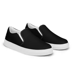 Black Solid Color Slip Ons, Solid Black Color Modern Minimalist Women’s Slip-On Canvas Shoes (US Size: 5-12)