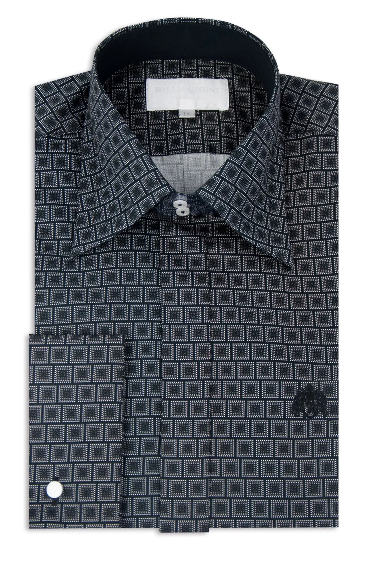 Black Square Pattern Forward Point Collar Shirt