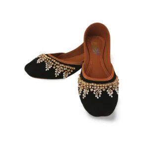 Black Velvet Embellished Khussa Jutti for Women - Handmade Punjabi Khussa