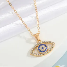 Blue Crystal Evil Eye Protector 14k Gold Plated Necklace for Women