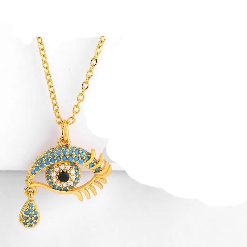 Blue Evil Eye Teardrop Charm Pendant Necklace