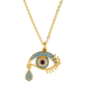 Blue Evil Eye Teardrop Charm Pendant Necklace