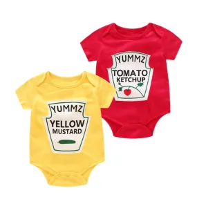 Boys And Girls Ketchup And Mustard Onesie Rompers