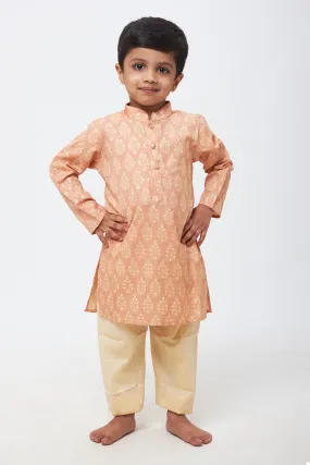 Boys' Dusty Rose Kurta with Royal-Inspired Motifs & Ivory Pant Set