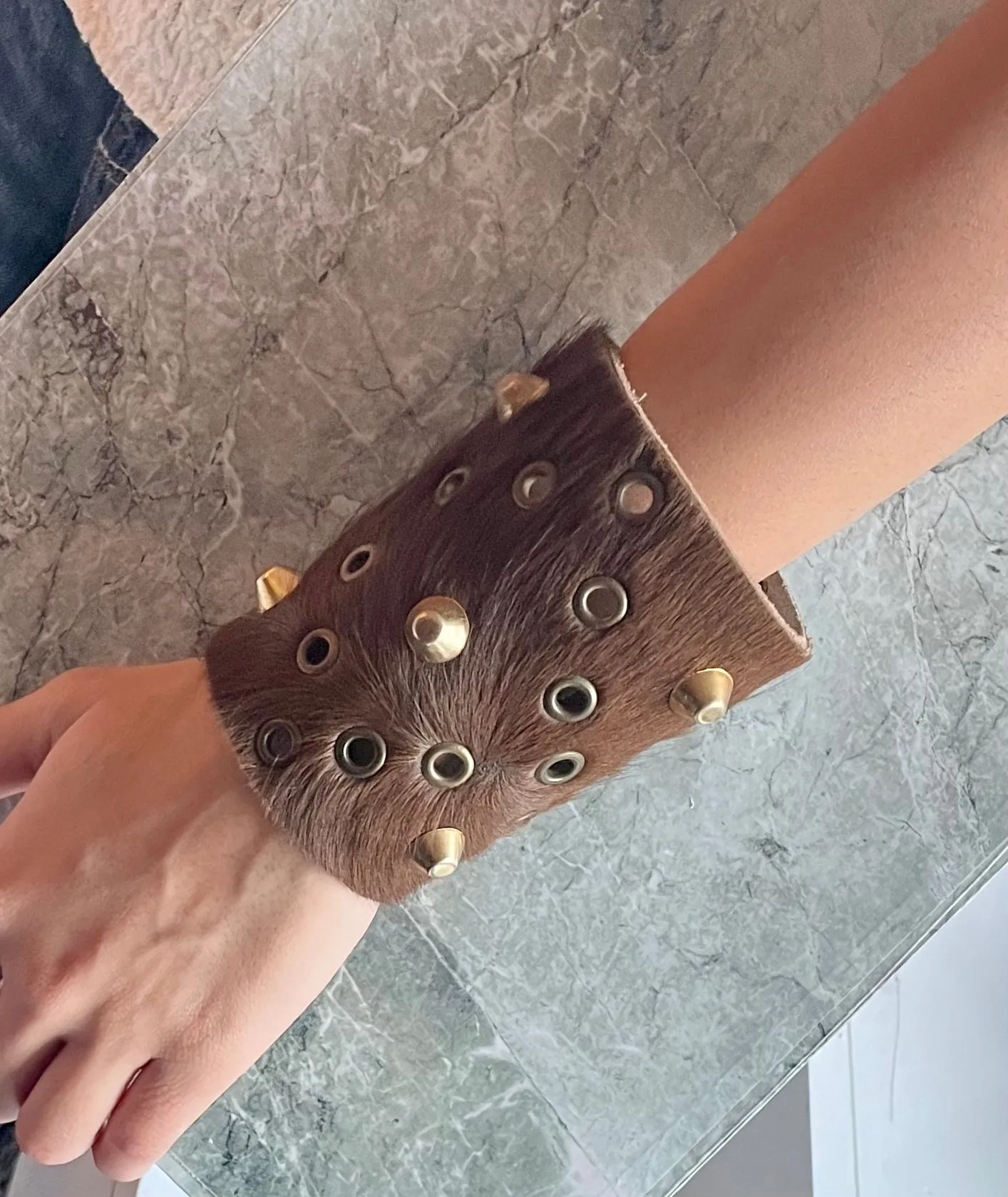 Brown Pony Hair & Brass Cuff