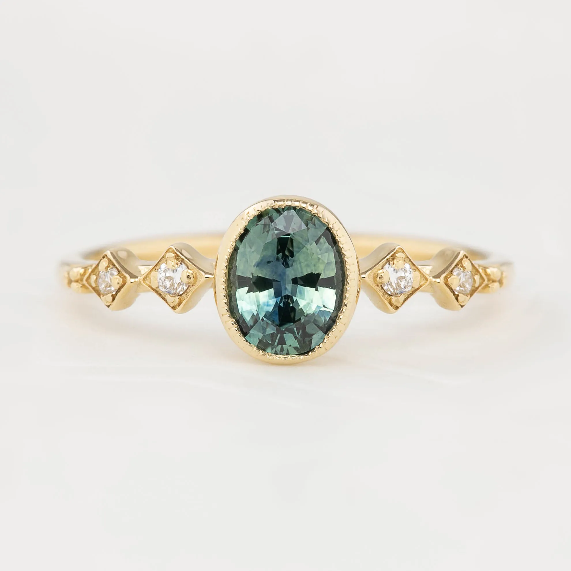 Celeste Ring 0.80ct Oval Blue Green Montana Sapphire (One of a kind)