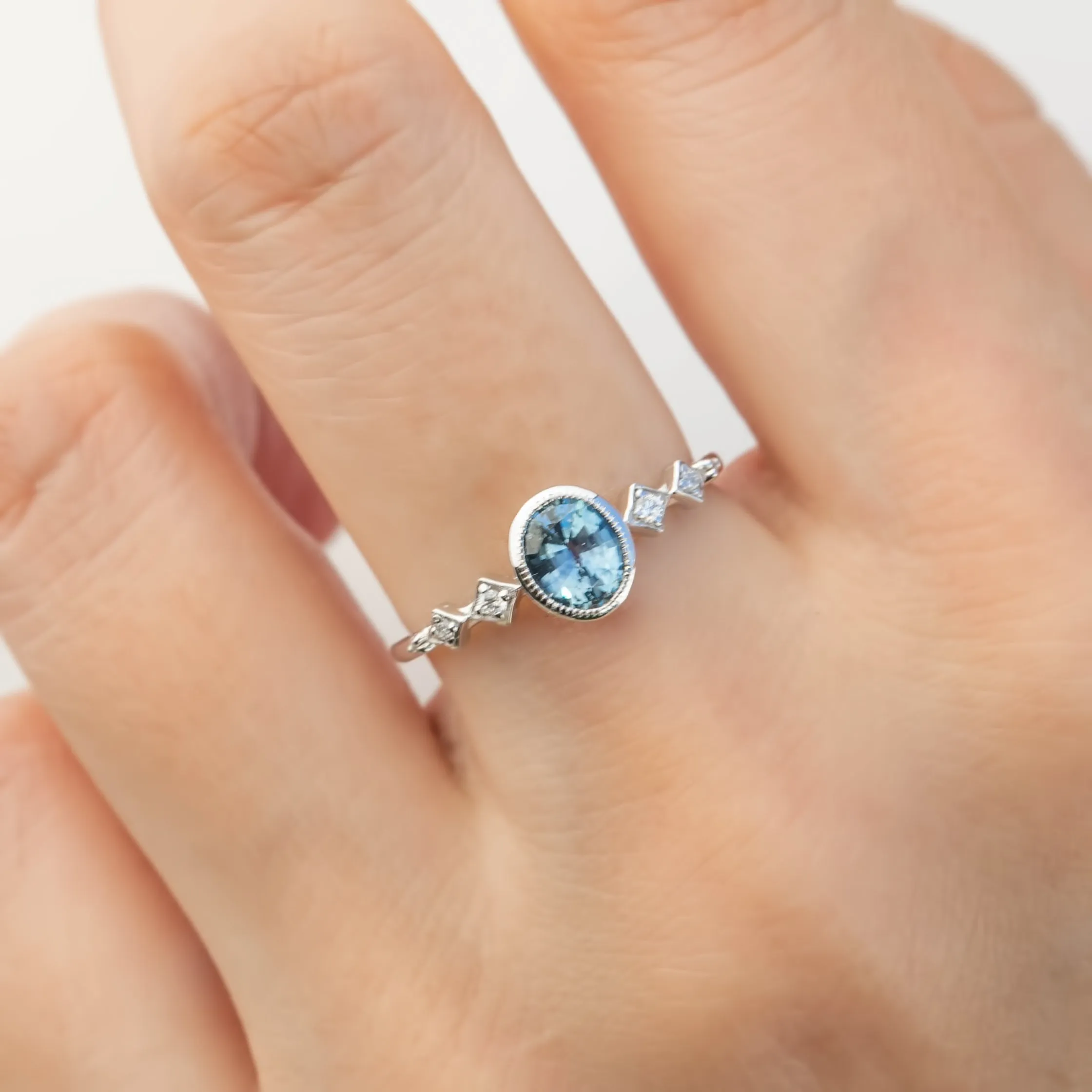 Celeste Ring 0.80ct Oval Blue Montana Sapphire, 14k white gold (One of a kind)