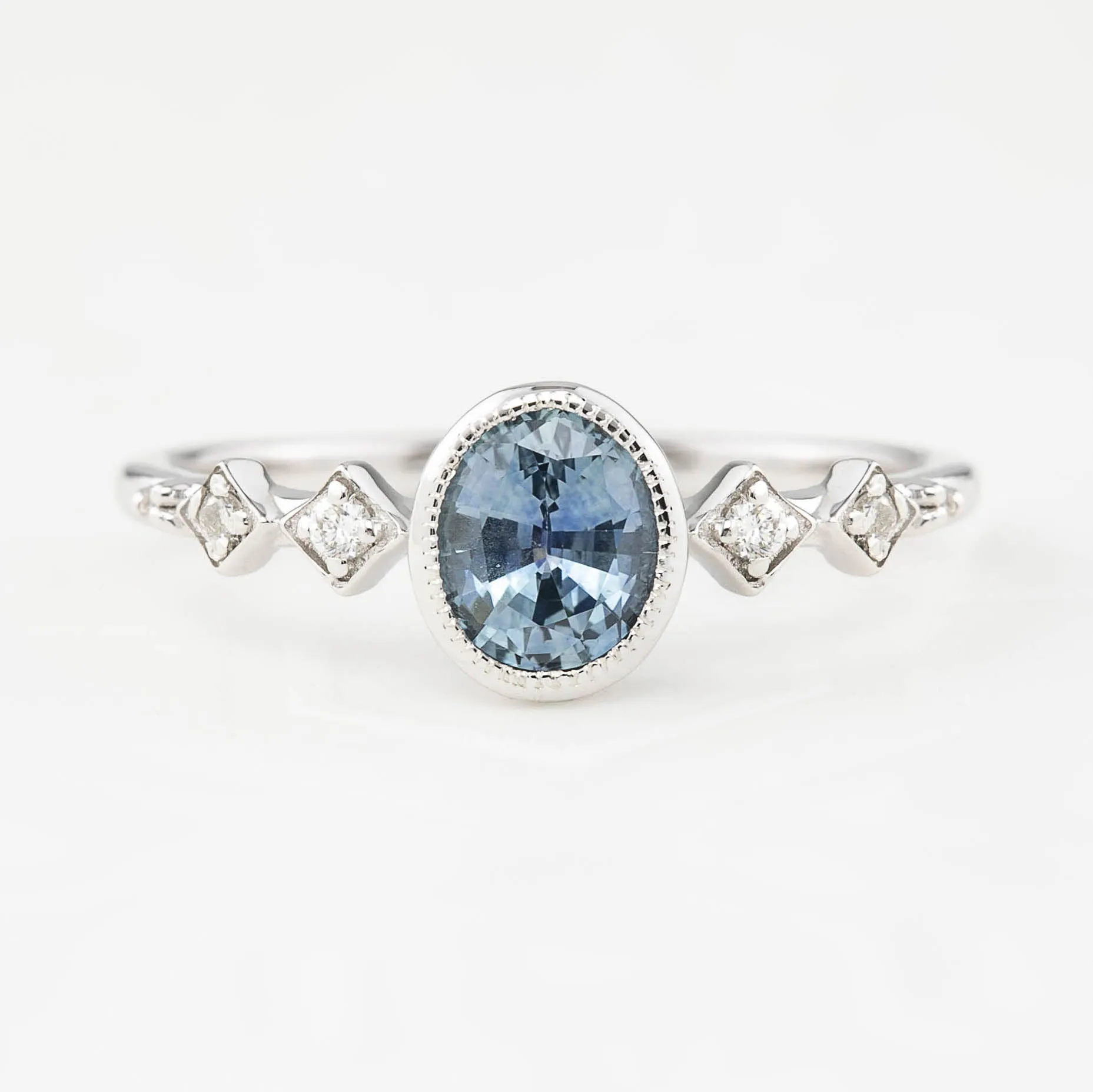 Celeste Ring 0.80ct Oval Blue Montana Sapphire, 14k white gold (One of a kind)