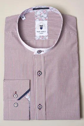 COOPER - Grandad Collar Wine Stripe Shirt