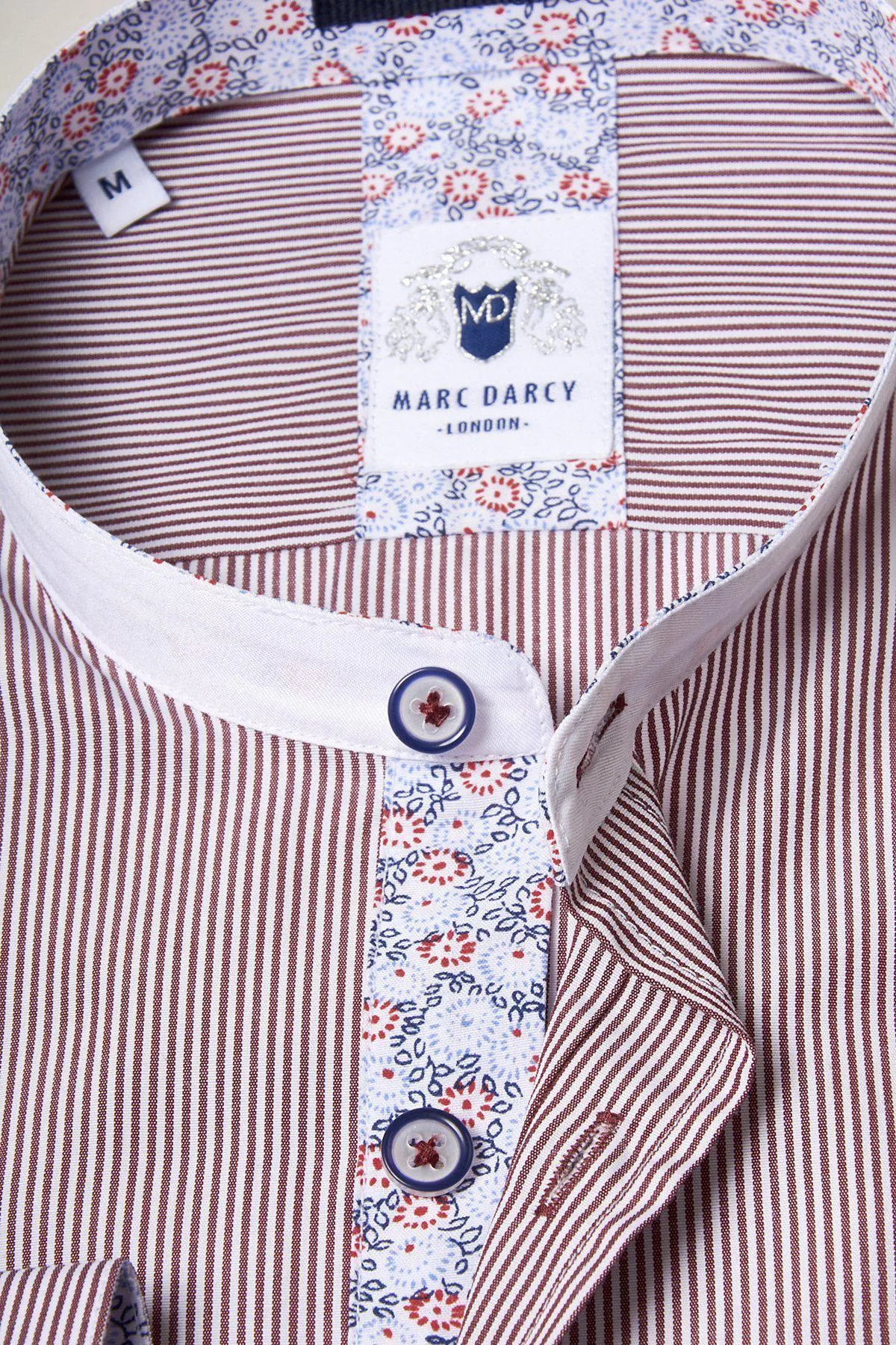 COOPER - Grandad Collar Wine Stripe Shirt