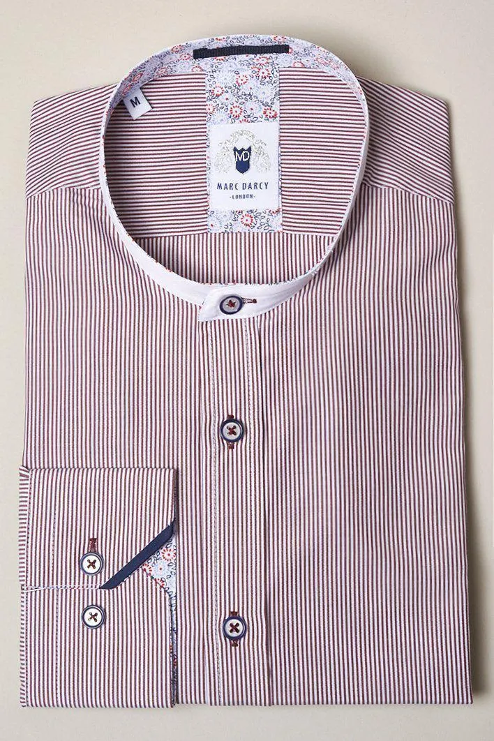 COOPER - Grandad Collar Wine Stripe Shirt