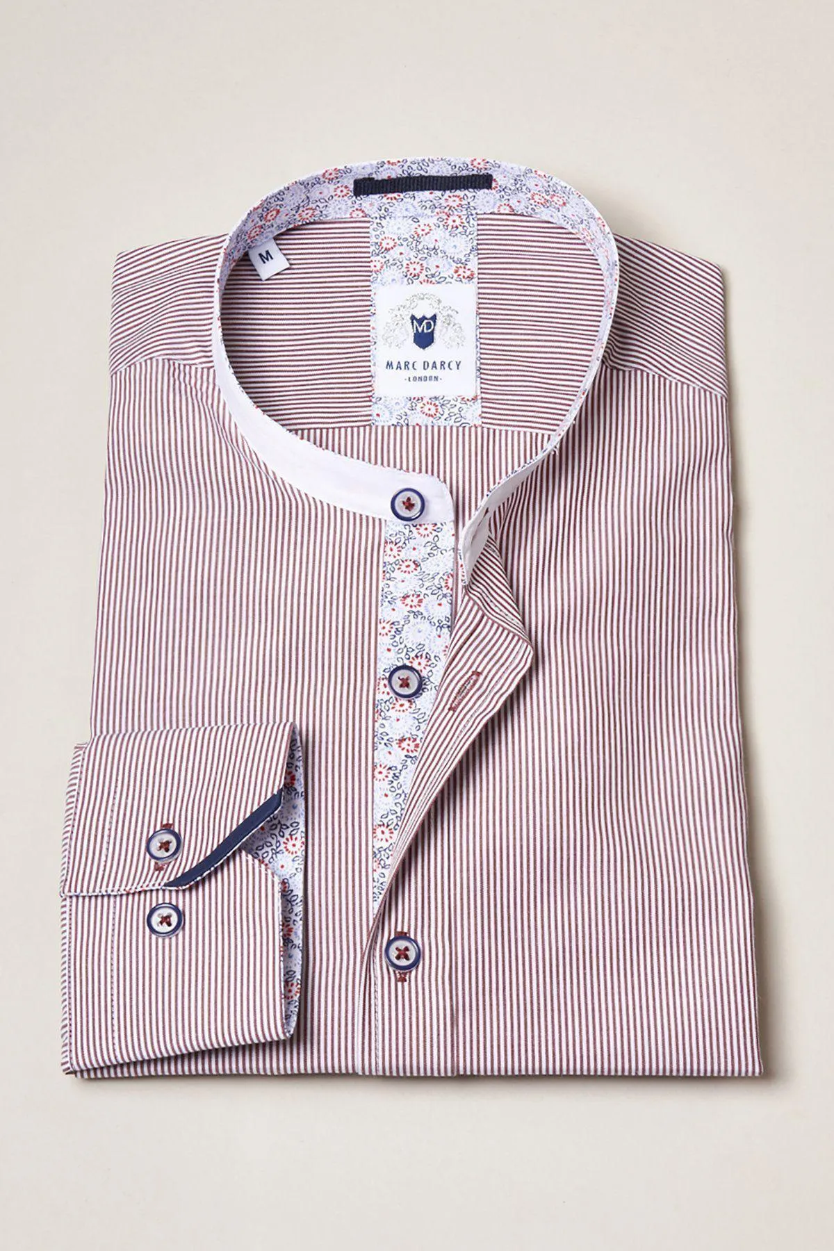 COOPER - Grandad Collar Wine Stripe Shirt