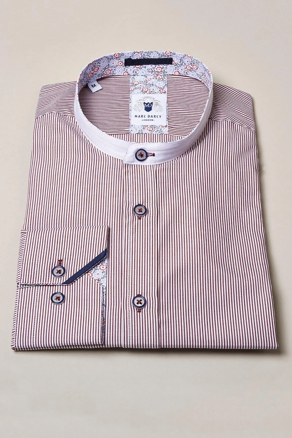 COOPER - Grandad Collar Wine Stripe Shirt