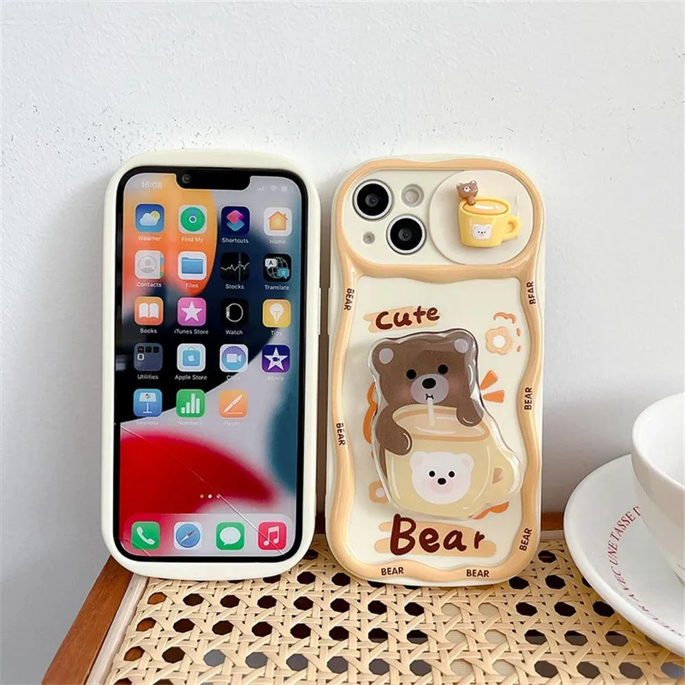 Cute Korean 3D Milk Tea Cartoon Phone Case for iPhone 11, 12, 13, 14, and 15 Pro Max