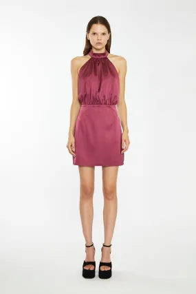 Dark-Raspberry Satin Diamante Strap Mini-Dress