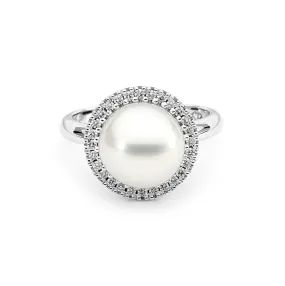 Diamond Halo Pearl Ring