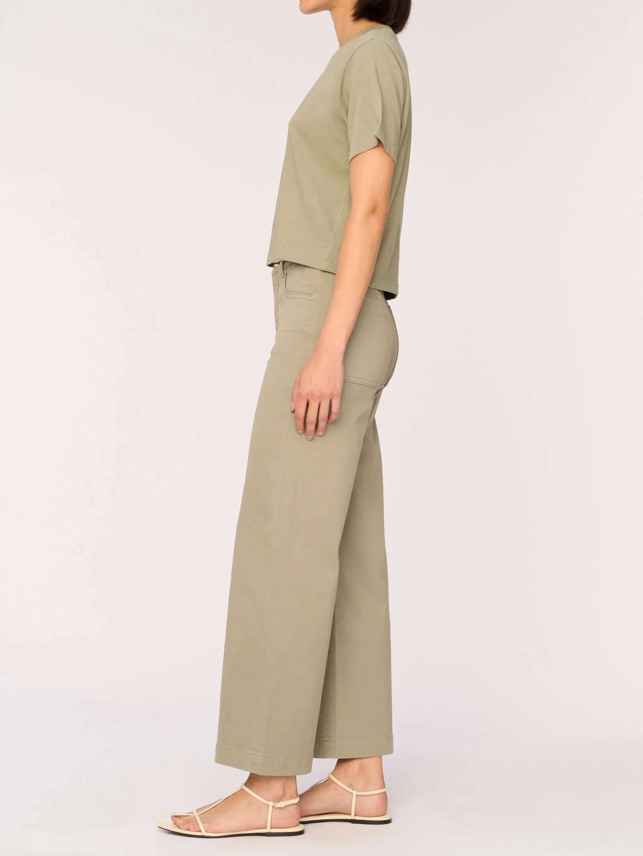 DL1961 Hepburn Wide Leg High Rise Twill Pant - Alpine Green