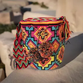 Elisa Handmade Crochet Wayuu Mochila Bag with Crystals