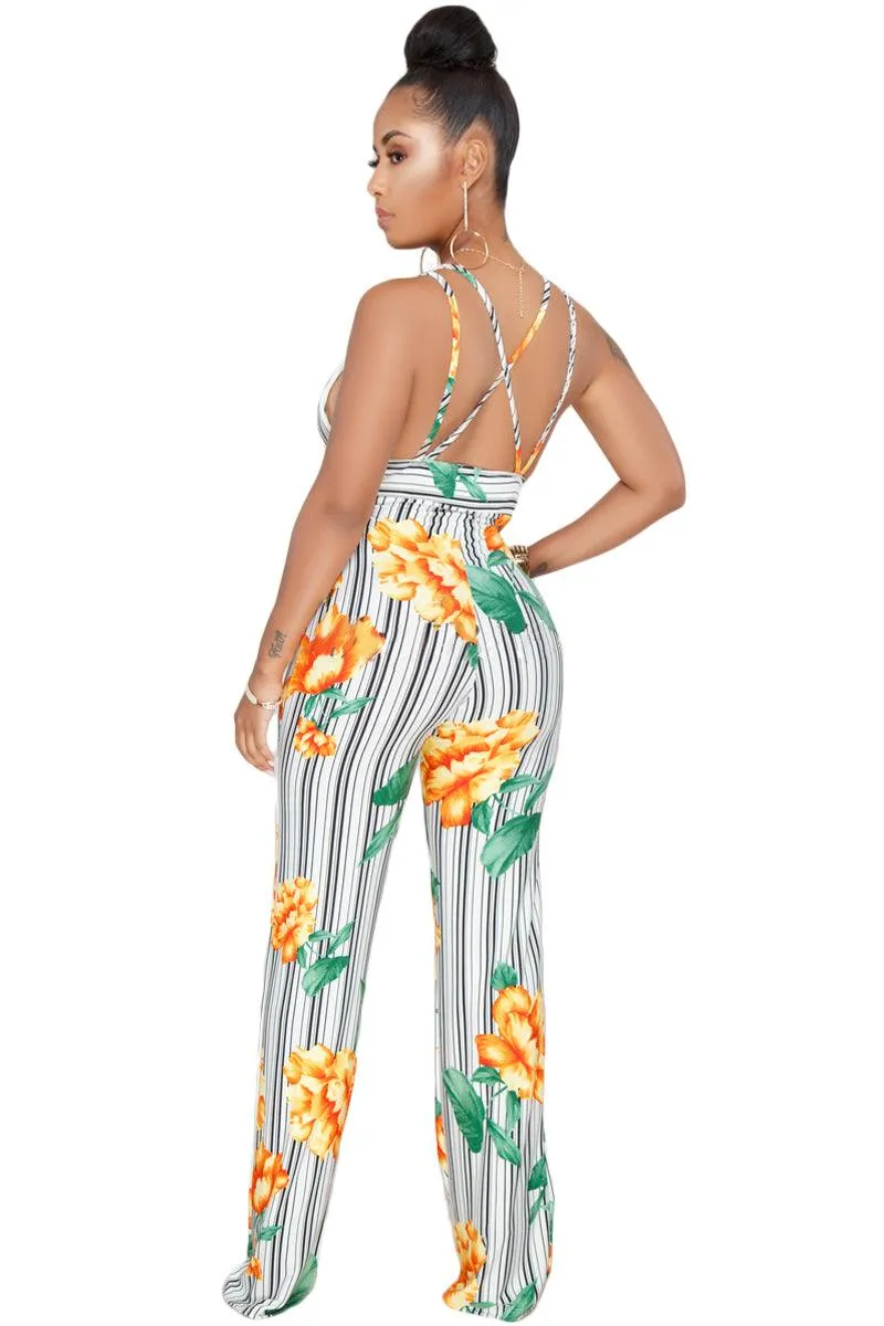 FLOWERS & STRIPES FITTED RIGHT JUMPSUIT