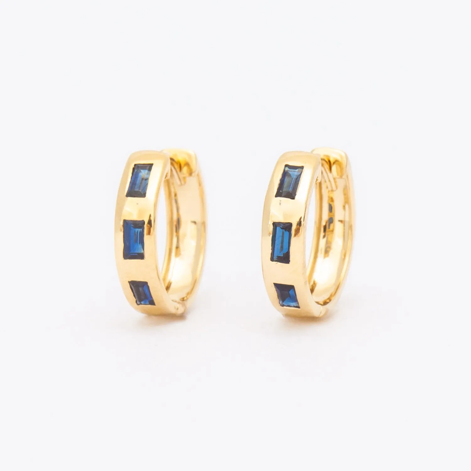 Flush-Set Blue Sapphire Baguette Huggie Hoops