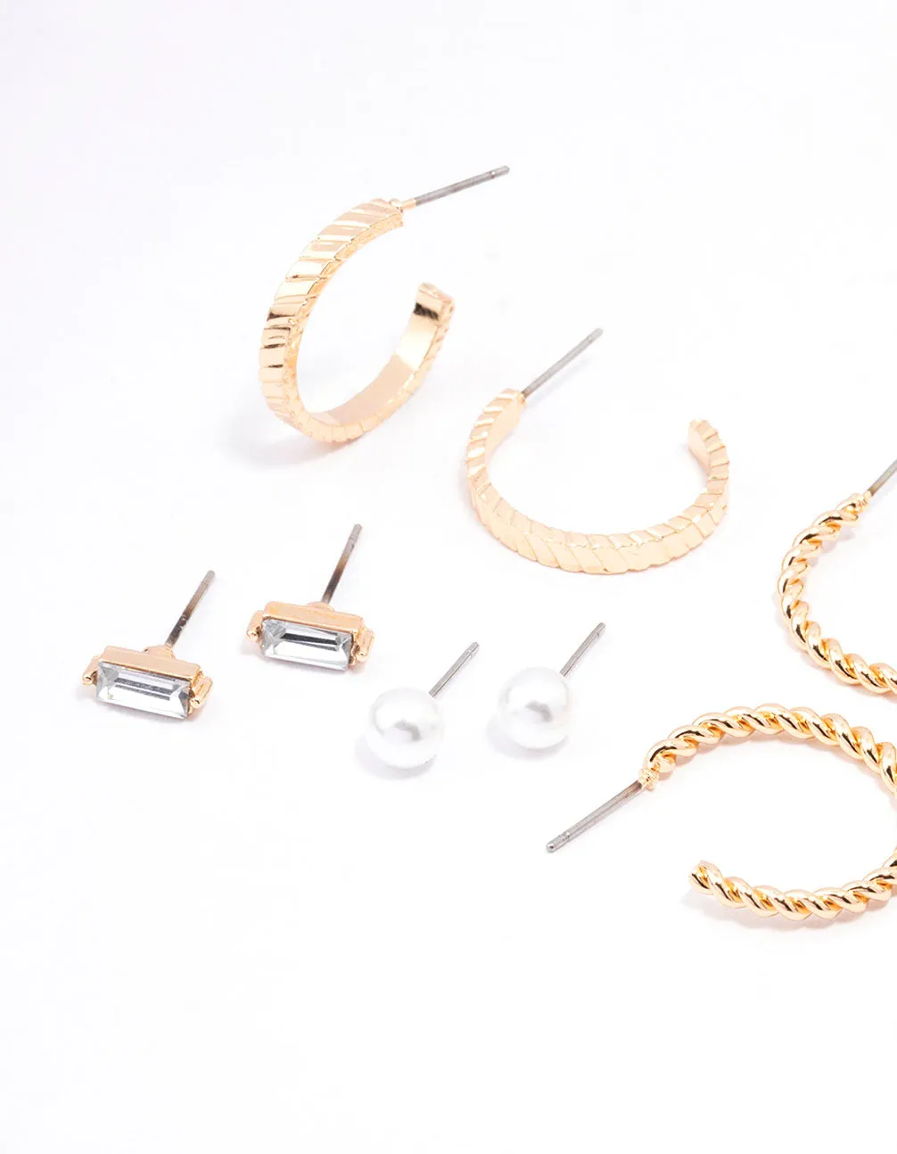 Gold Diamante & Pearl Hoop Earring 8-Pack