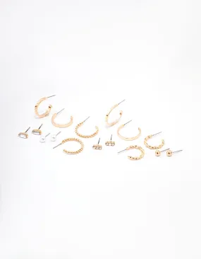 Gold Diamante & Pearl Hoop Earring 8-Pack