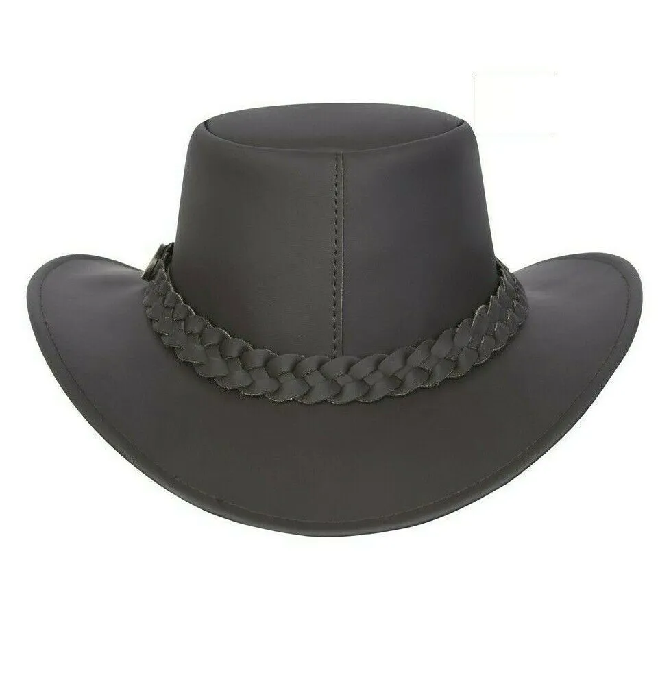 Hazy Blue Leather Australian Style Outback Cowboy Bute Style Hat