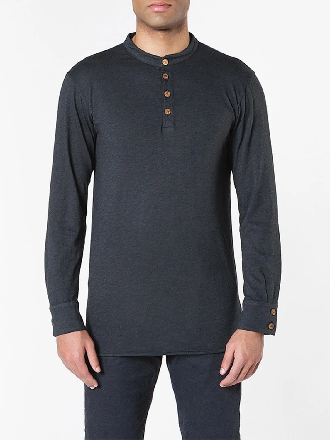 Henley Organic Cotton Slub Long Sleeve T-shirt Charcoal Grey