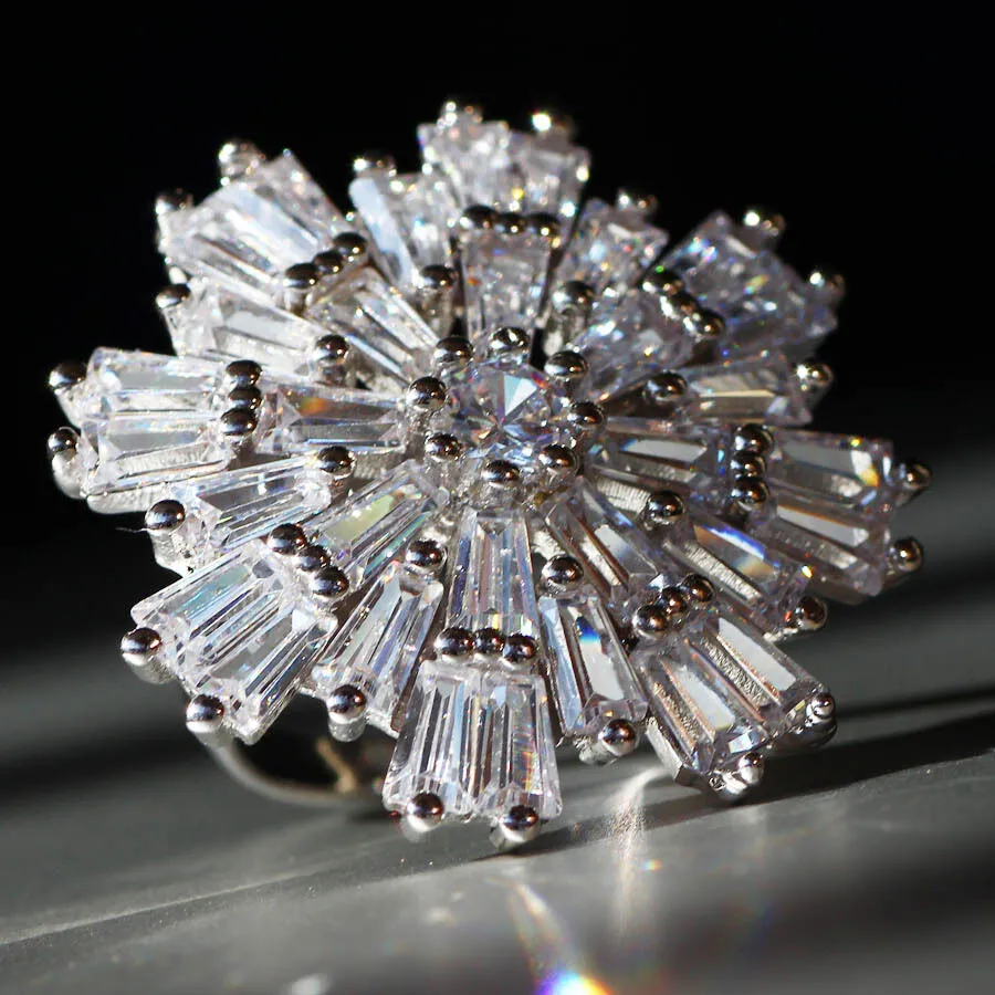 Huge Full Baguette Starburst Created White Sapphire Cocktail Ring