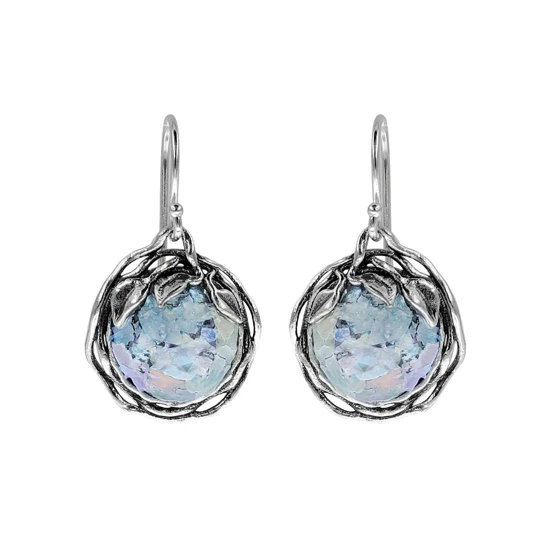 Israeli Roman Glass Round Leaf Earrings