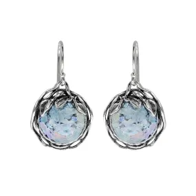 Israeli Roman Glass Round Leaf Earrings