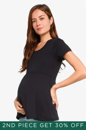 Jenny Round Neck Empire Line Black Short Sleeve Maternity Top