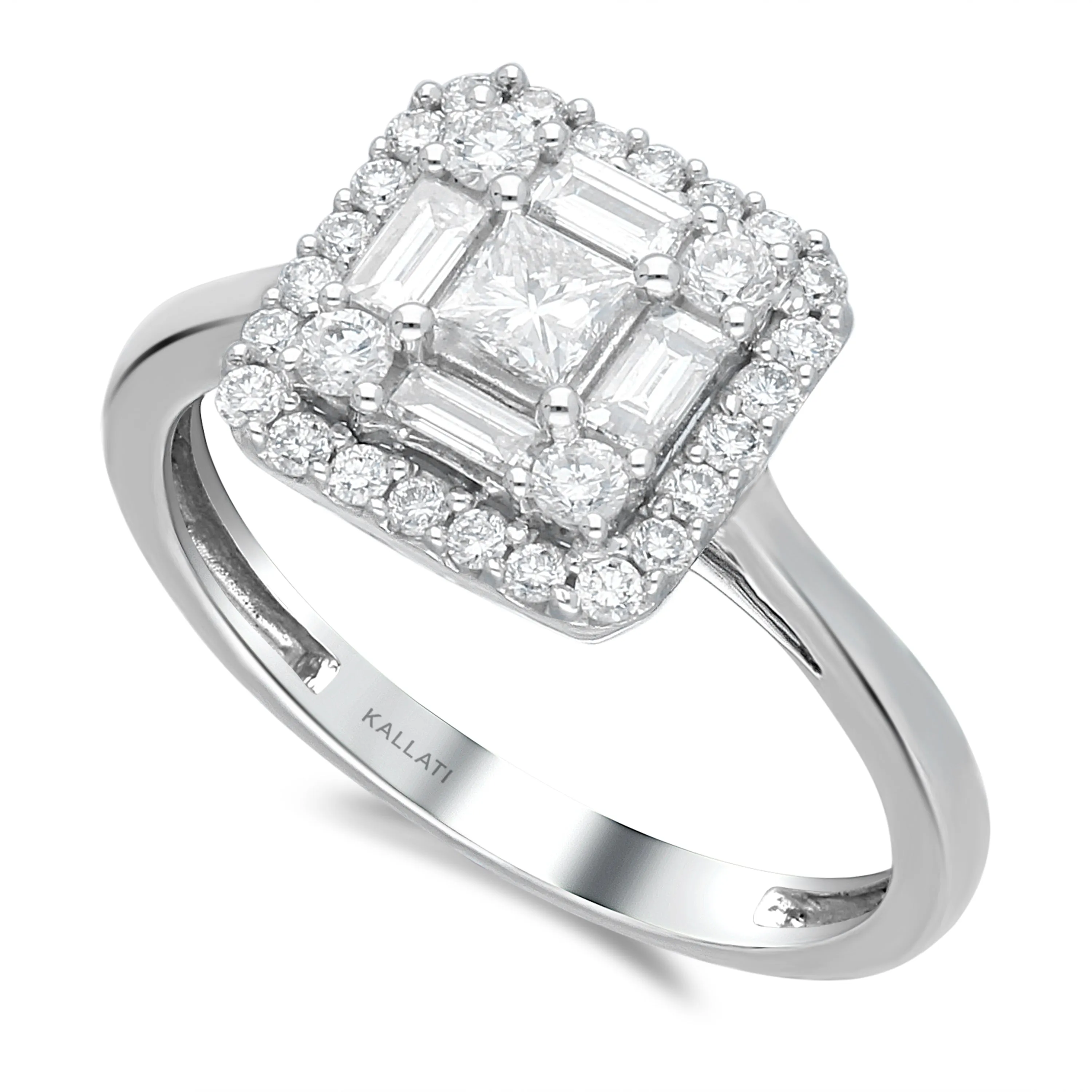 Kallati Legendary Cushion Shape Diamond Engagement Ring in 14K White Gold