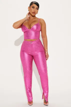 Keep It Cute Metallic Pant Set - Hot Pink