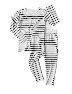 LB x Baby Breez Long Sleeve Pinstripe 2 Piece Pajamas - White and Black