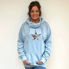 Luxury Cowl Neck Camo Star  Hoodie - Sky