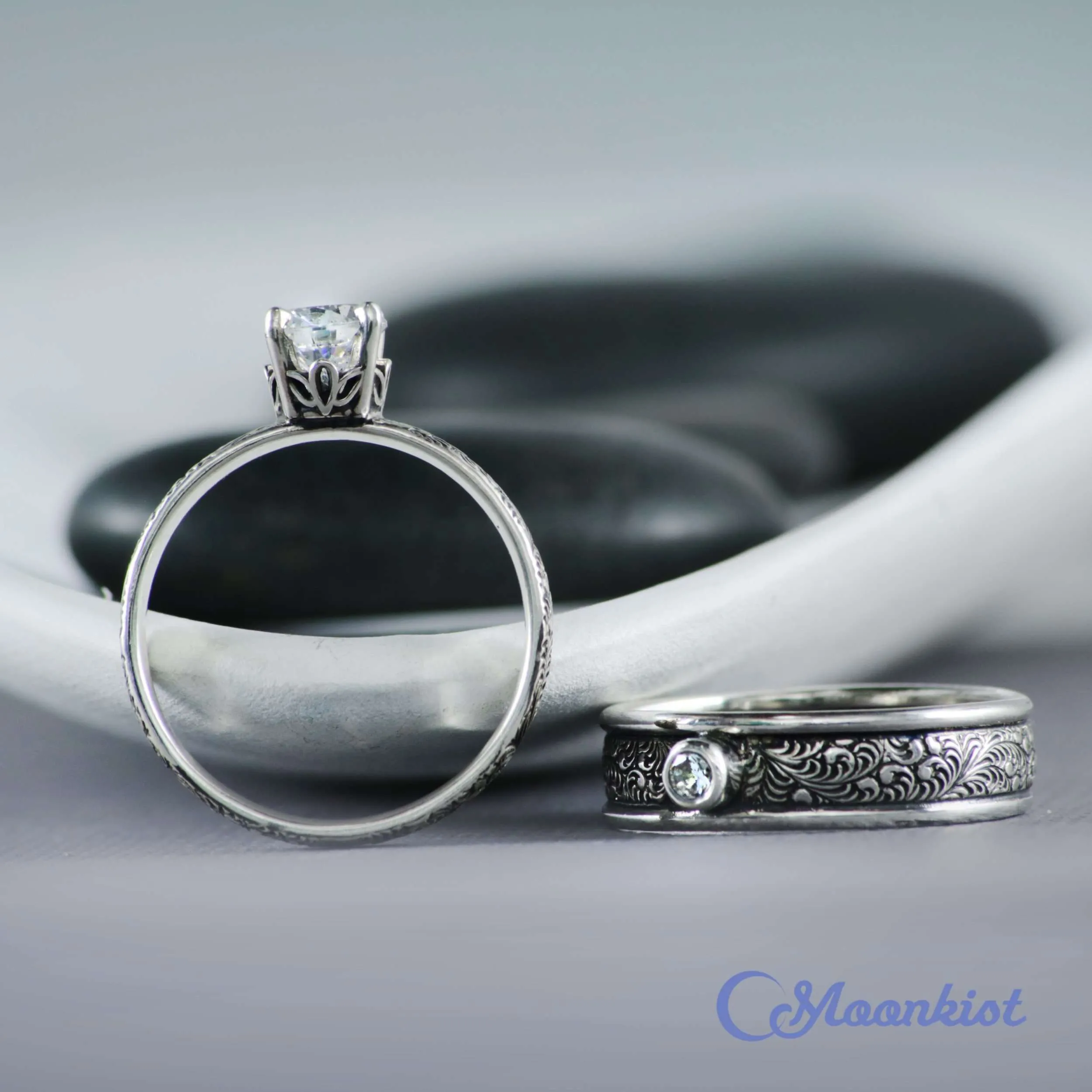 Matching Silver Fern Promise Rings for Couple | Moonkist Designs