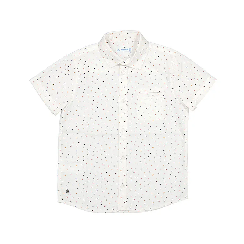 Mayoral Mini Micropatterned Short Sleeve Dress Shirt_White 3163