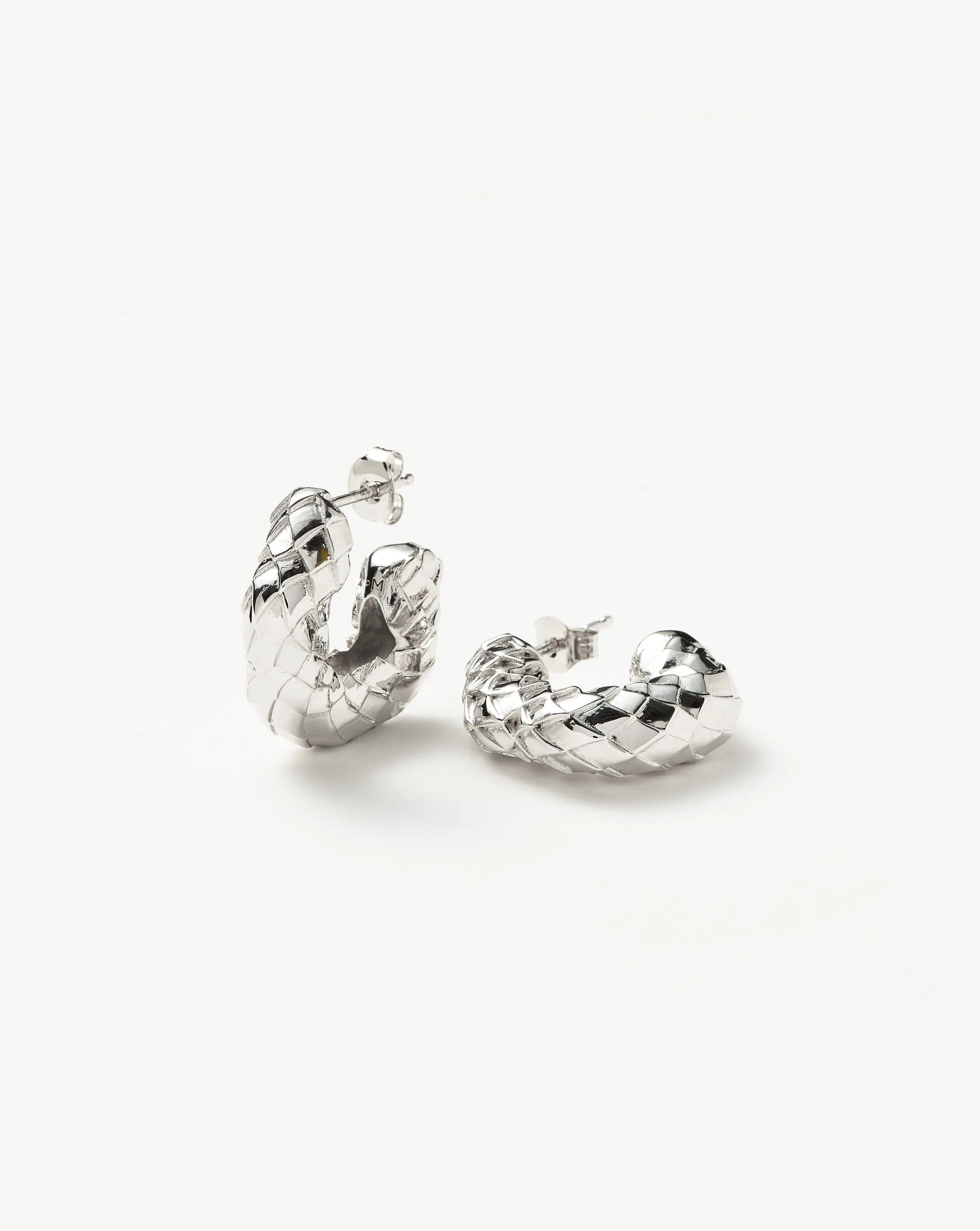 Medium Serpent Textured Chubby Hoop Earrings | Silver Plated