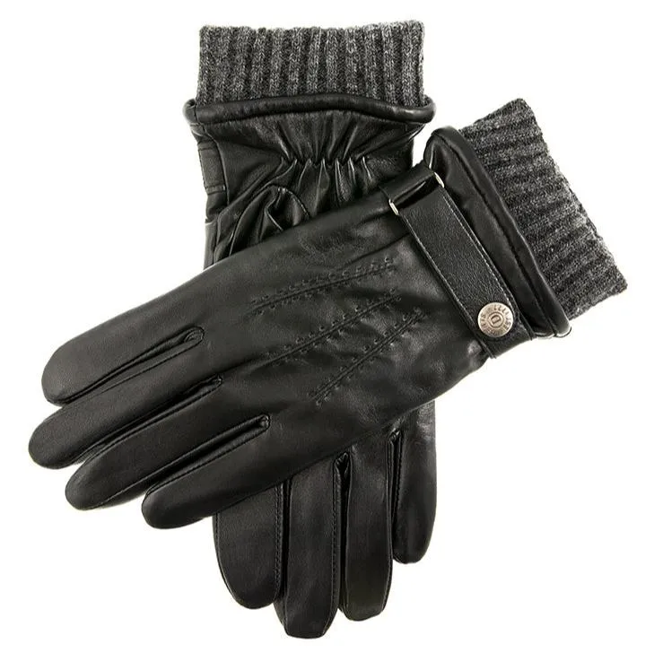 Men's Touchscreen Three-Point Wool Blend-Lined Leather Gloves