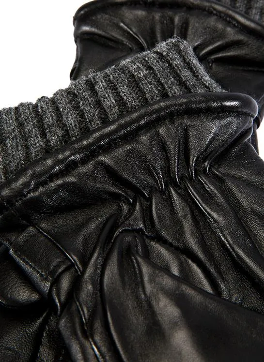 Men's Touchscreen Three-Point Wool Blend-Lined Leather Gloves