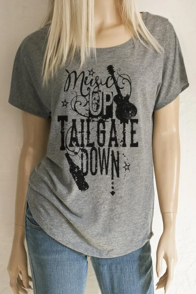 Music Up Tailgate Down Scoop Neck Dolman Sleeve Tri-blend Top