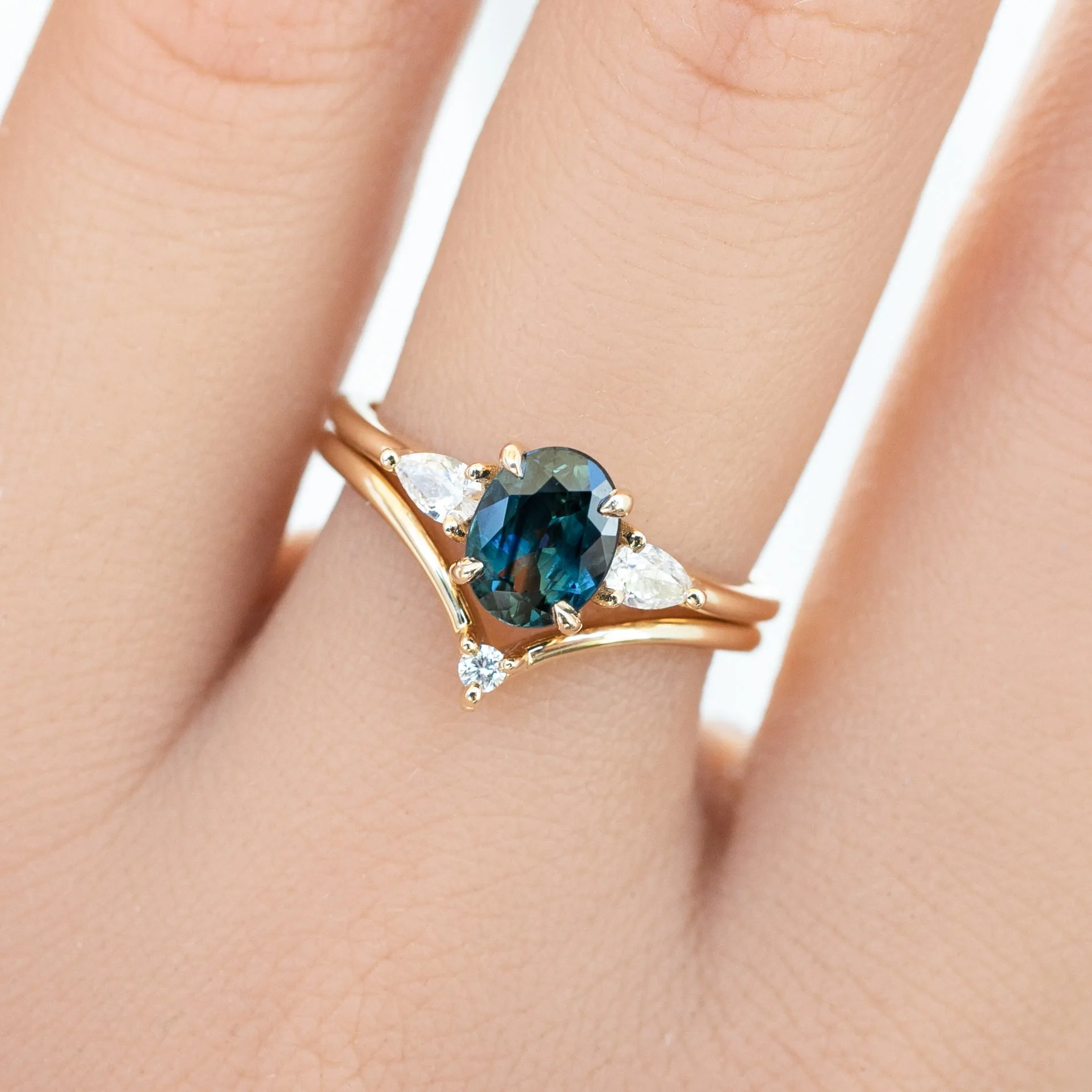 Olivia Ring 1.07ct Blue Green Queensland Sapphire, 14K Yellow Gold (One of a kind)