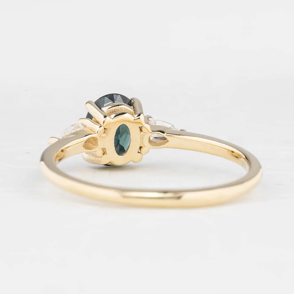 Olivia Ring 1.07ct Blue Green Queensland Sapphire, 14K Yellow Gold (One of a kind)