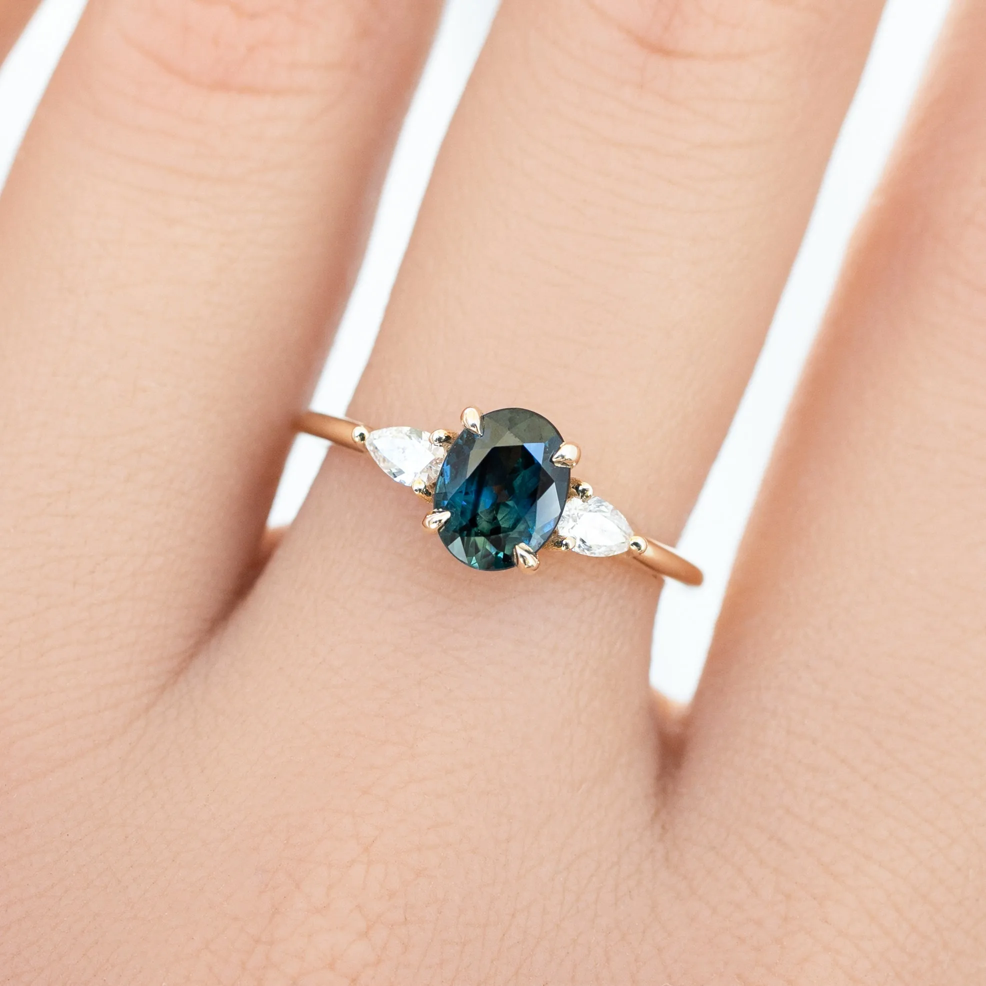 Olivia Ring 1.07ct Blue Green Queensland Sapphire, 14K Yellow Gold (One of a kind)