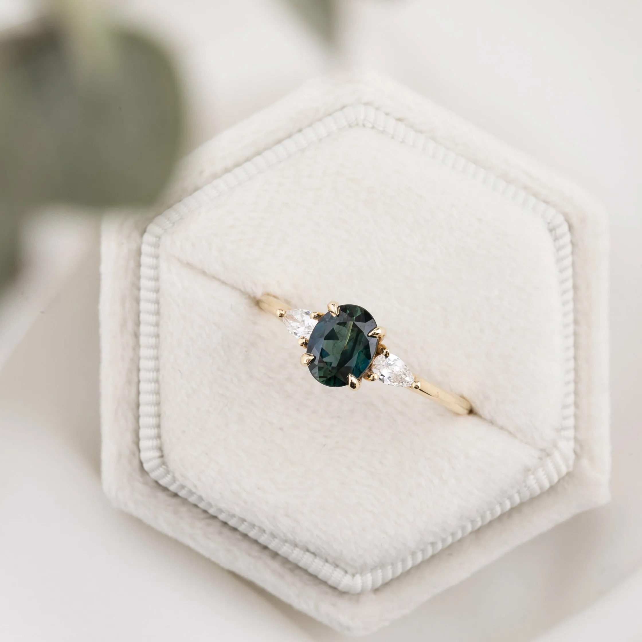 Olivia Ring 1.07ct Blue Green Queensland Sapphire, 14K Yellow Gold (One of a kind)